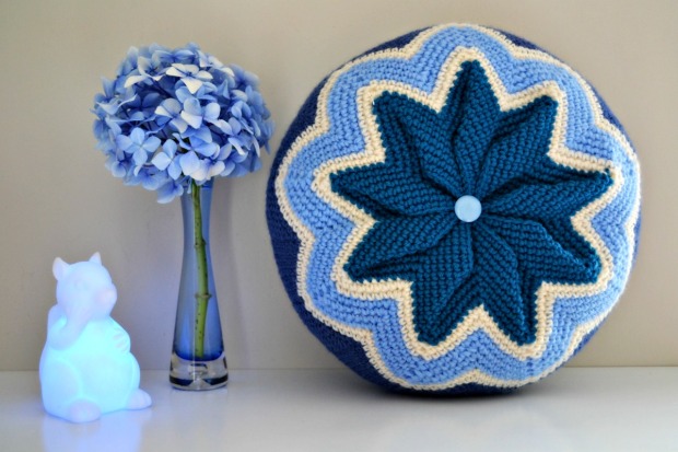 Blue crochet cushion